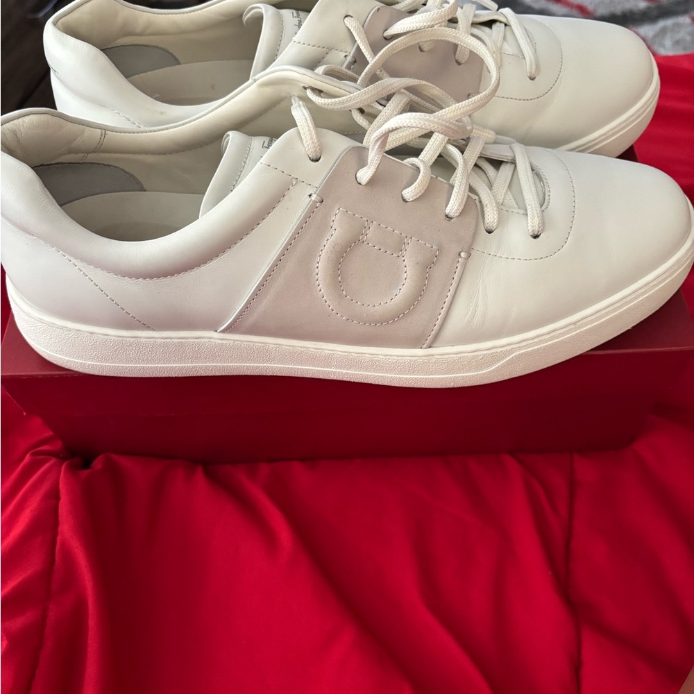 Salvatore Ferragamo Cream White Sneakers Minimalist Design